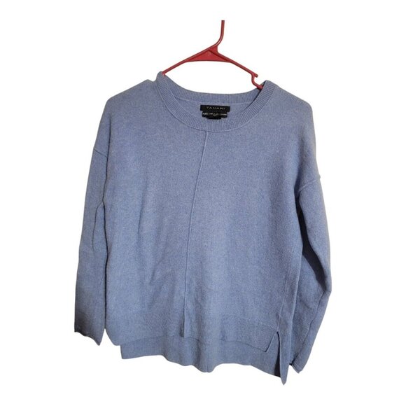 Tahari Sweater Women M Blue Pure Luxe Cashmere Minimalist Preppy Career Holiday - Picture 1 of 8
